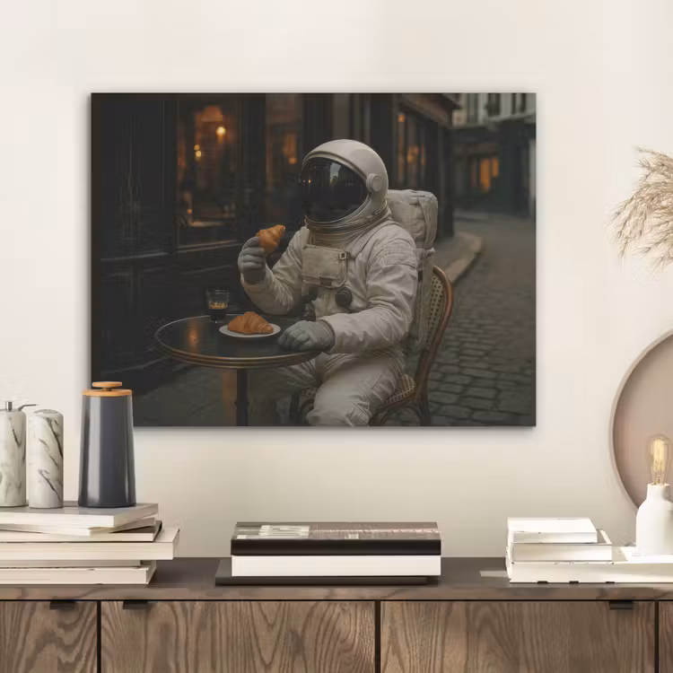 Café - Croissant - Koffie - Astronaut PET vilt klein -sfeer1