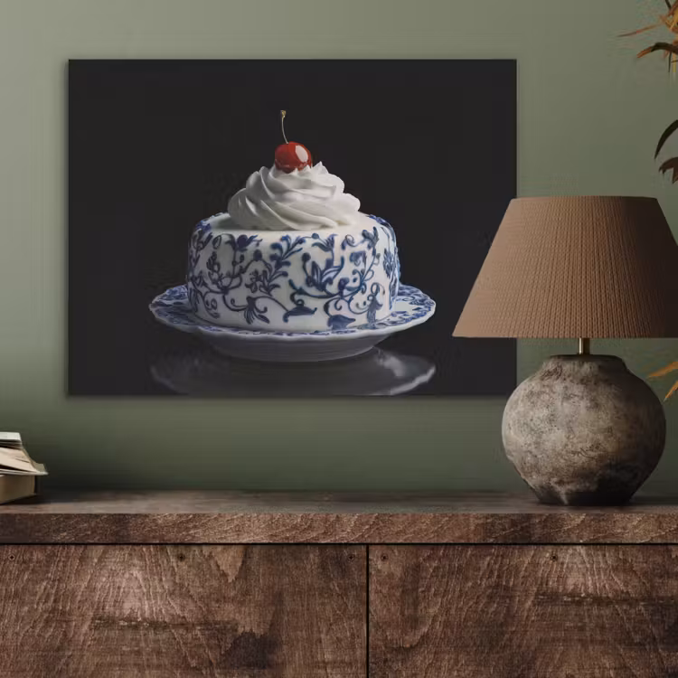 Taart - Slagroom - Kers - Bord - Delfts blauw PET vilt klein -sfeer2
