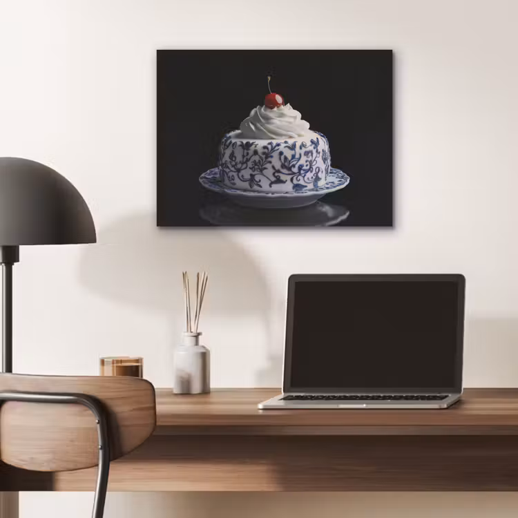 Taart - Slagroom - Kers - Bord - Delfts blauw PET vilt klein -sfeer5