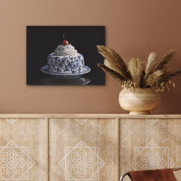 Taart - Slagroom - Kers - Bord - Delfts blauw PET vilt klein -sfeer4