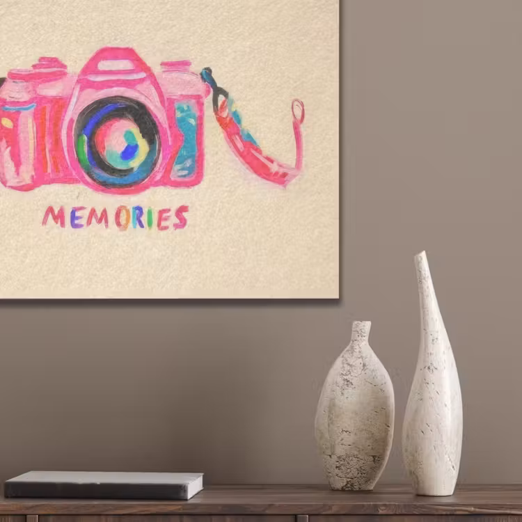 Camera - Memories - Roze - Geschilderd PET vilt klein -sfeer6_closeup