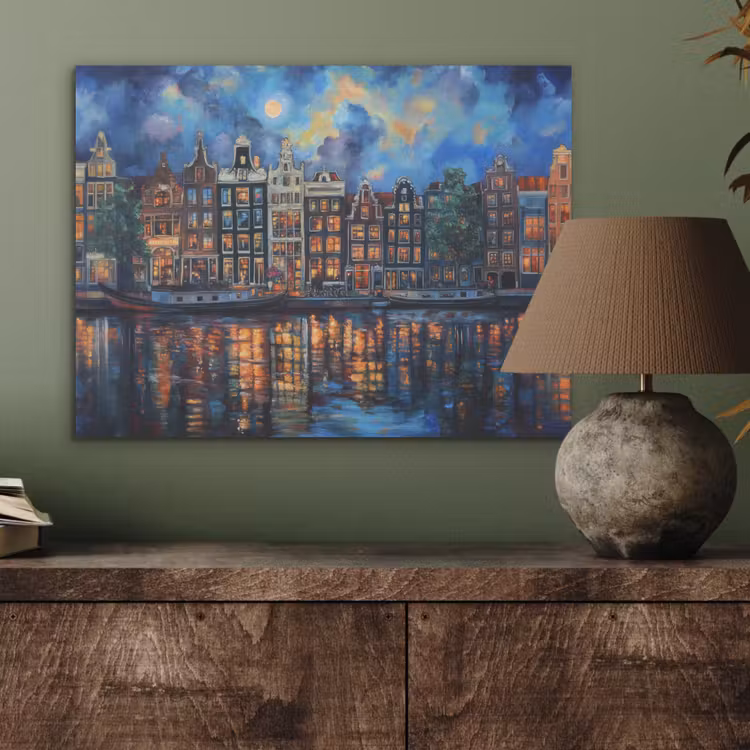 Grachten Amsterdam - Huizen - Stad - Kleurrijk PET vilt klein -sfeer2