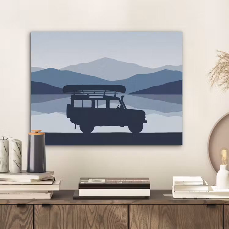 Auto - Meer - Bergen - Blauw PET vilt klein -sfeer1