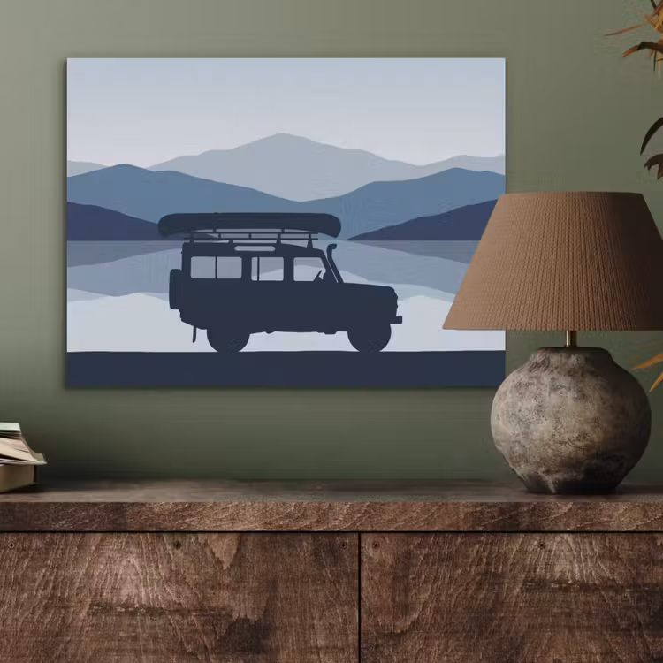 Auto - Meer - Bergen - Blauw PET vilt klein -sfeer2
