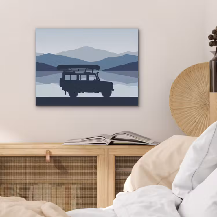 Auto - Meer - Bergen - Blauw PET vilt klein -sfeer3