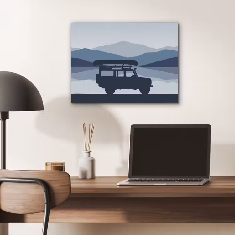 Auto - Meer - Bergen - Blauw PET vilt klein -sfeer5