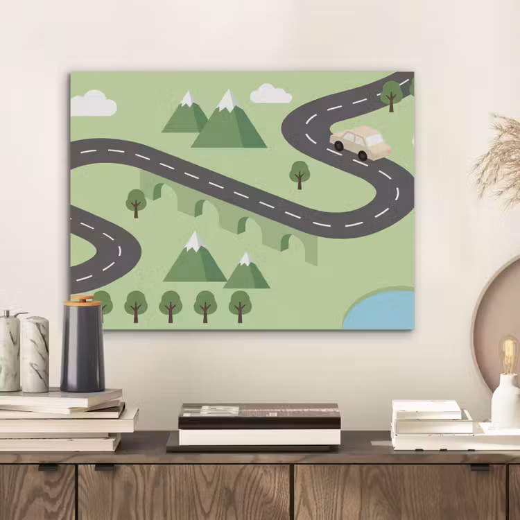 Auto - Bergweg - Natuur - Illustratie PET vilt klein -sfeer1