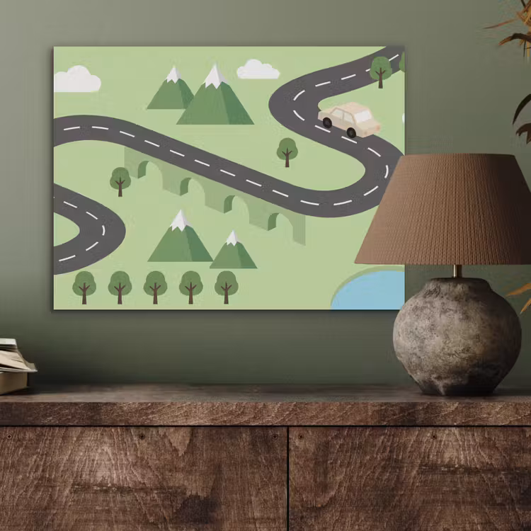 Auto - Bergweg - Natuur - Illustratie PET vilt klein -sfeer2