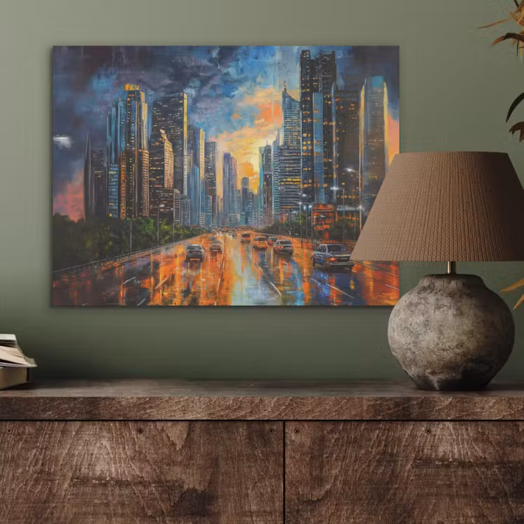 Auto - Skyline - Zon - Blauw PET vilt klein -sfeer2