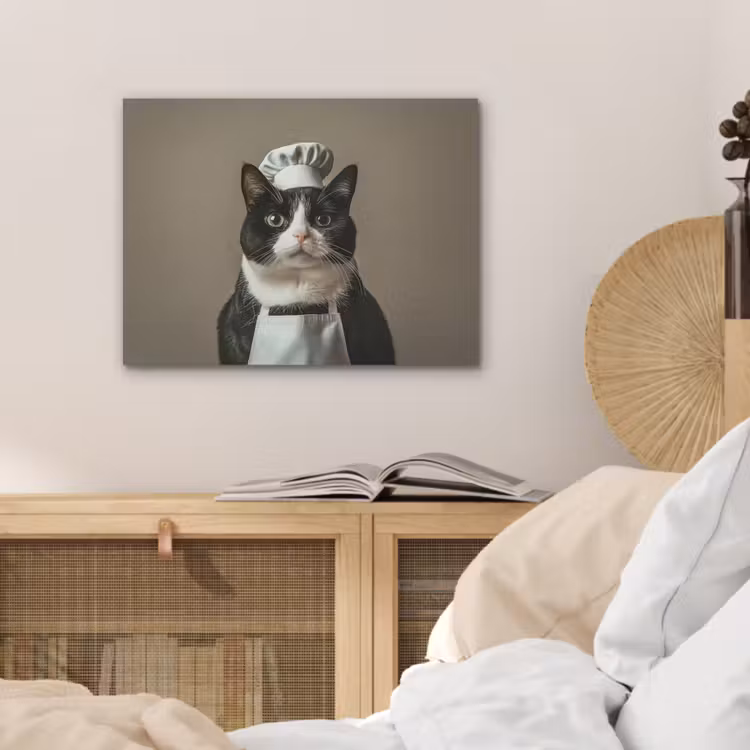 Kat - Kokskleding - Zwart - Wit PET vilt klein -sfeer3