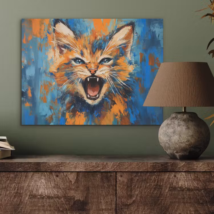 Kat - Kleurrijk - Oranje - Blauw PET vilt klein -sfeer2