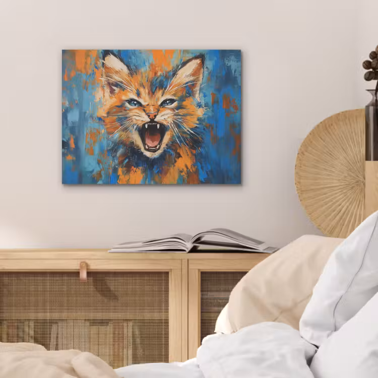 Kat - Kleurrijk - Oranje - Blauw PET vilt klein -sfeer3