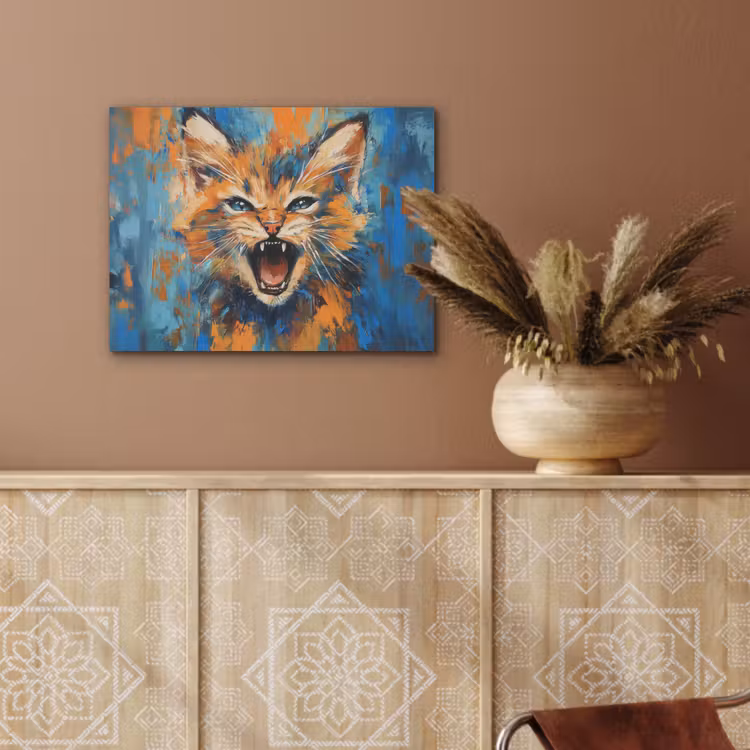 Kat - Kleurrijk - Oranje - Blauw PET vilt klein -sfeer4
