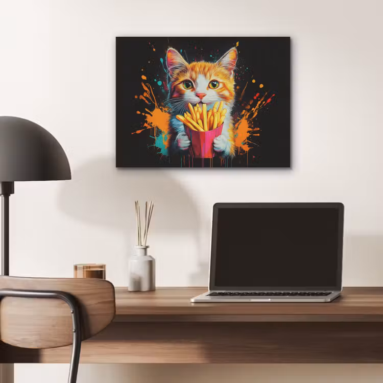 Kat - Eten - Patat - Graffiti - Abstract PET vilt klein -sfeer5