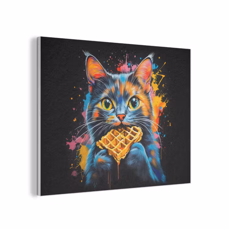 Kat - Graffiti - Kleurrijk - Wafel - Eten PET vilt klein -3d