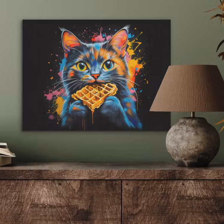 Kat - Graffiti - Kleurrijk - Wafel - Eten PET vilt klein -sfeer2