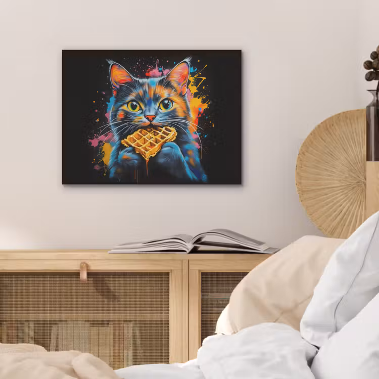 Kat - Graffiti - Kleurrijk - Wafel - Eten PET vilt klein -sfeer3