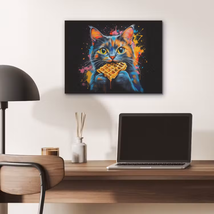 Kat - Graffiti - Kleurrijk - Wafel - Eten PET vilt klein -sfeer5