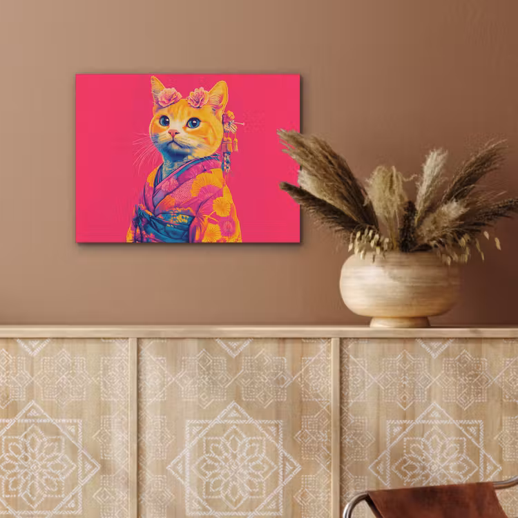 Kat - Kimono - Bloemen - Roze PET vilt klein -sfeer4