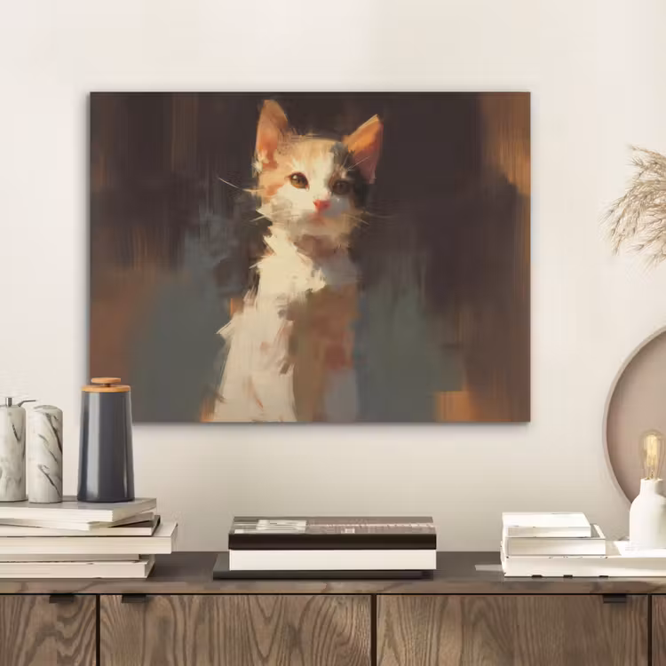 Kat - Geschilderd - Artistiek - Wit PET vilt klein -sfeer1