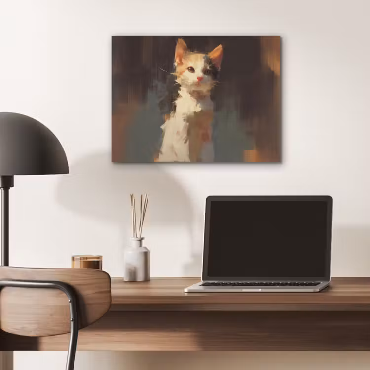 Kat - Geschilderd - Artistiek - Wit PET vilt klein -sfeer5