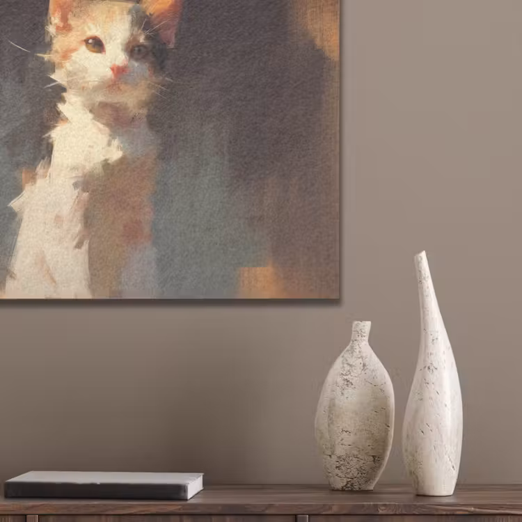 Kat - Geschilderd - Artistiek - Wit PET vilt klein -sfeer6_closeup