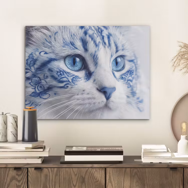 Kat - Patroon - Blauw PET vilt klein -sfeer1
