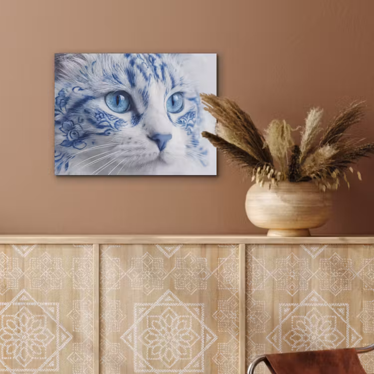 Kat - Patroon - Blauw PET vilt klein -sfeer4