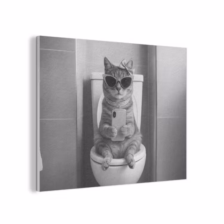 Kat - Telefoon - Toilet - Zwart - Wit PET vilt klein -3d