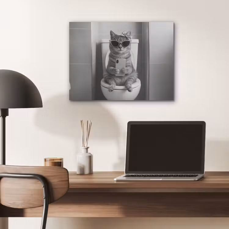 Kat - Telefoon - Toilet - Zwart - Wit PET vilt klein -sfeer5