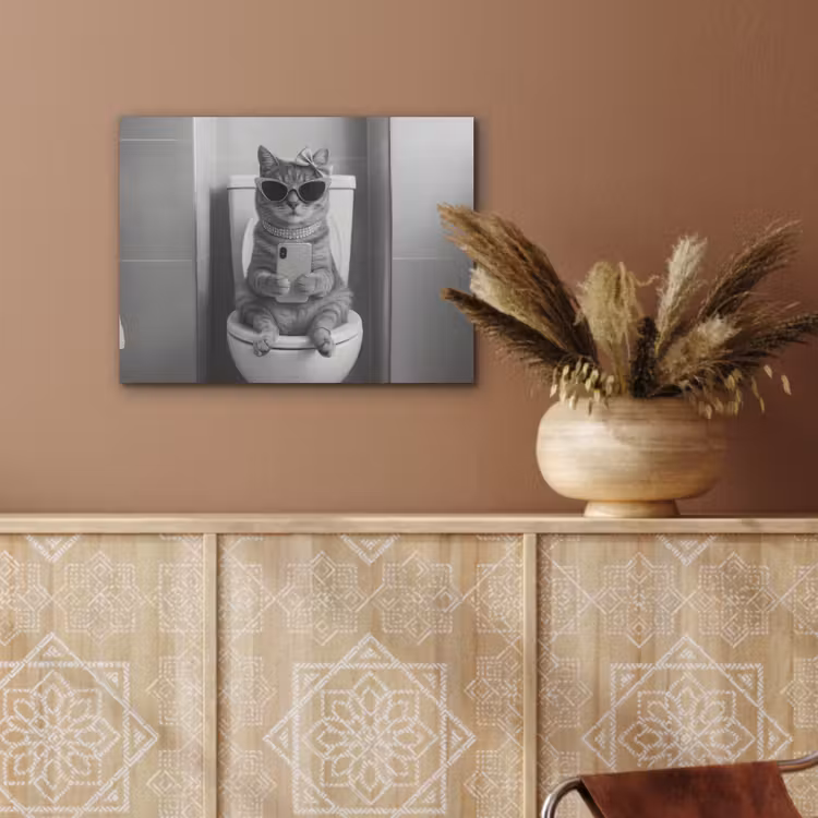Kat - Telefoon - Toilet - Zwart - Wit PET vilt klein -sfeer4