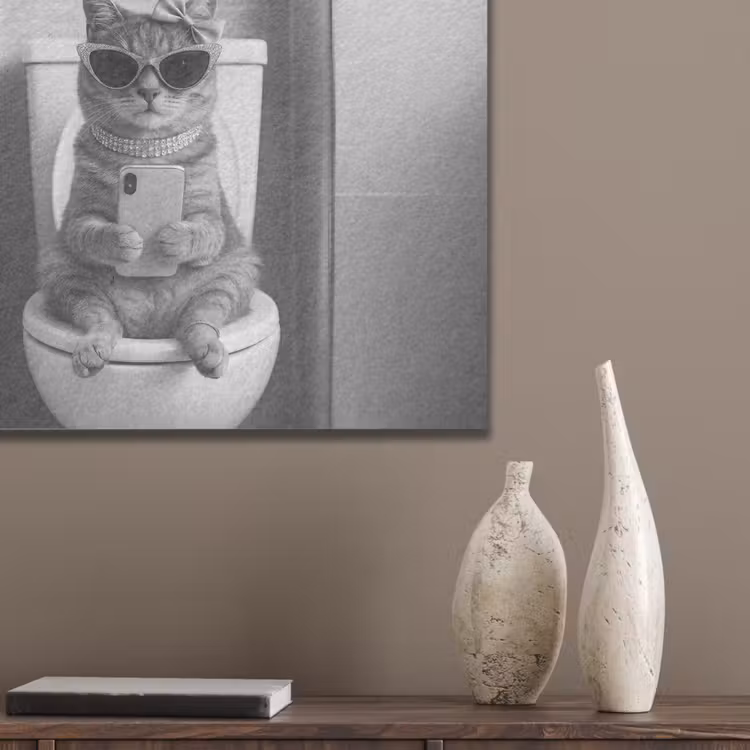 Kat - Telefoon - Toilet - Zwart - Wit PET vilt klein -sfeer6_closeup