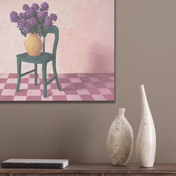 Stoel - Vaas - Bloemen - Geblokt PET vilt klein -sfeer6_closeup