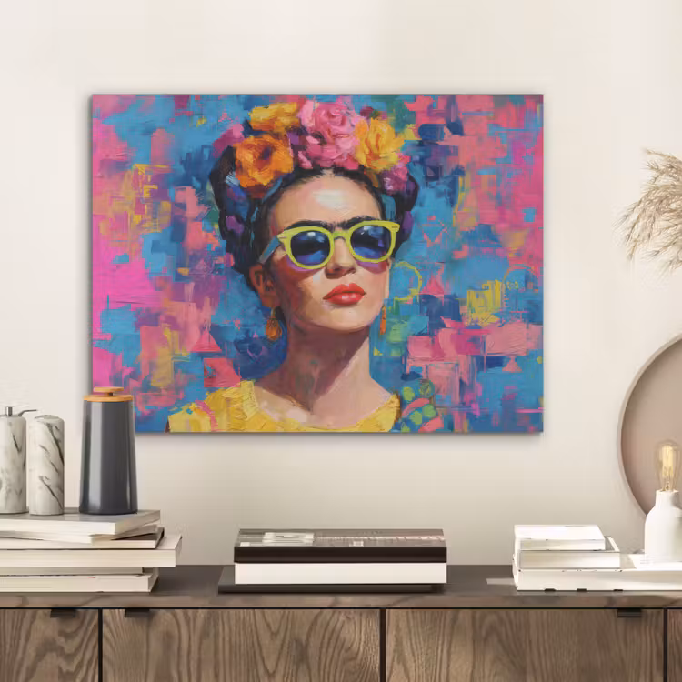 Vrolijk portret - Vrouw - Bloemenkroon PET vilt klein -sfeer1