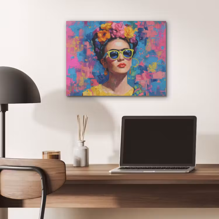 Vrolijk portret - Vrouw - Bloemenkroon PET vilt klein -sfeer5