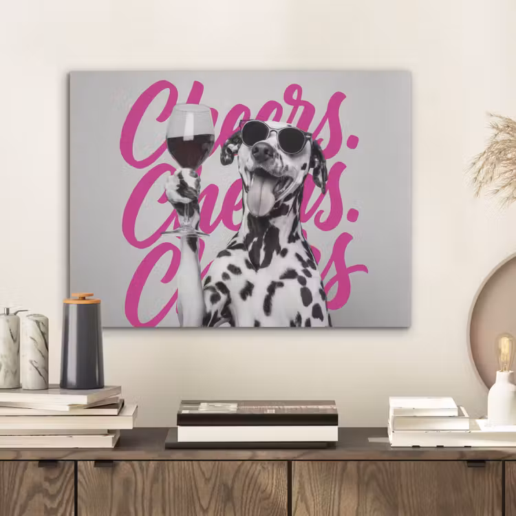 Cheers - Hond - Roze - Wijn PET vilt klein -sfeer1