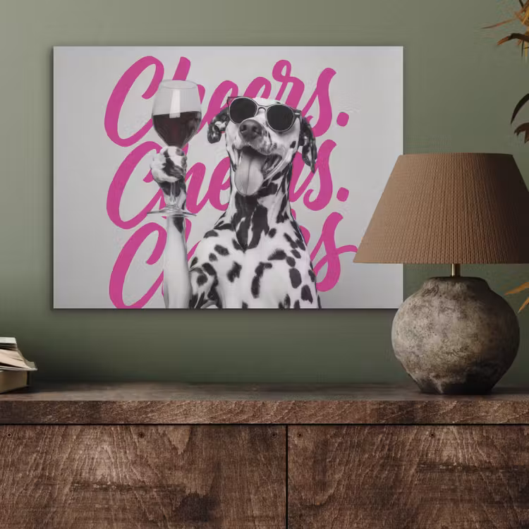 Cheers - Hond - Roze - Wijn PET vilt klein -sfeer2