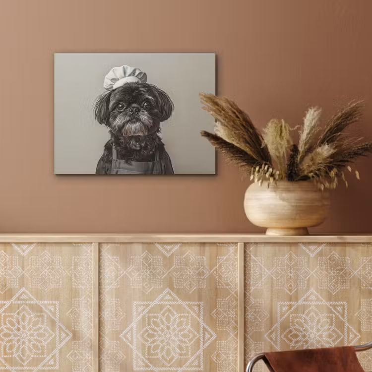 Kokskleding - Zwart - Hondje PET vilt klein -sfeer4