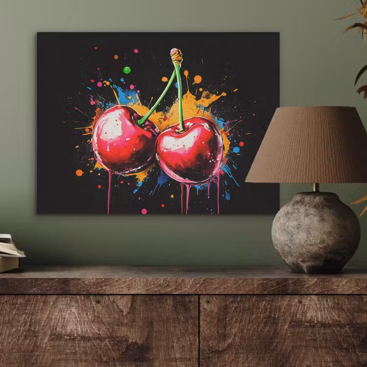 Kersen - Fruit - Graffiti - Verf - Abstract - Modern - Kleurrijk PET vilt klein -sfeer2