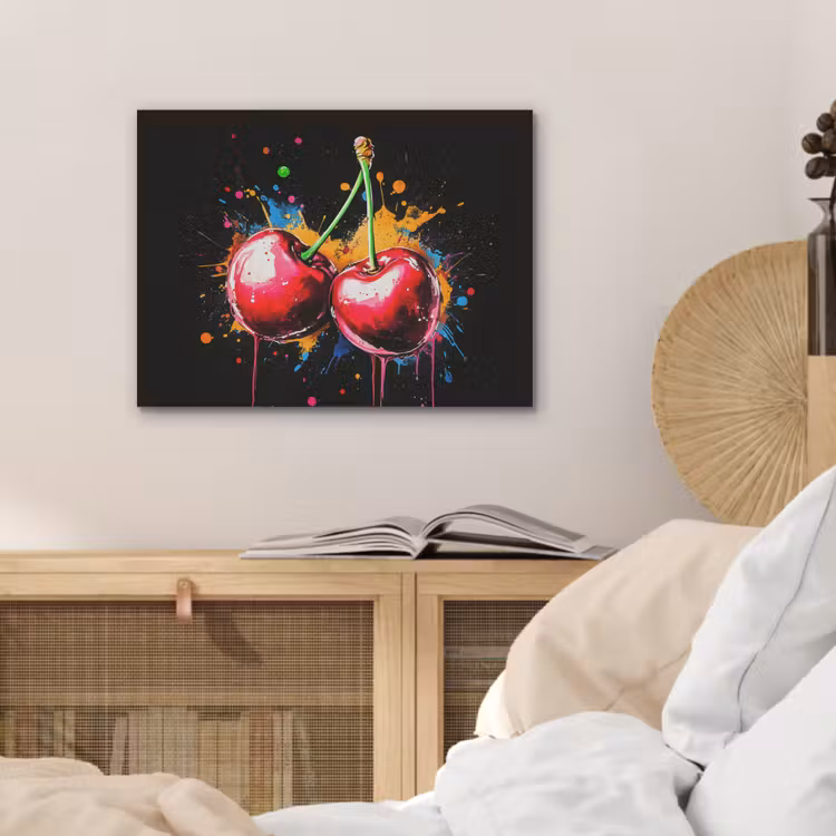Kersen - Fruit - Graffiti - Verf - Abstract - Modern - Kleurrijk PET vilt klein -sfeer3