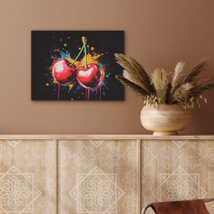 Kersen - Fruit - Graffiti - Verf - Abstract - Modern - Kleurrijk PET vilt klein -sfeer4