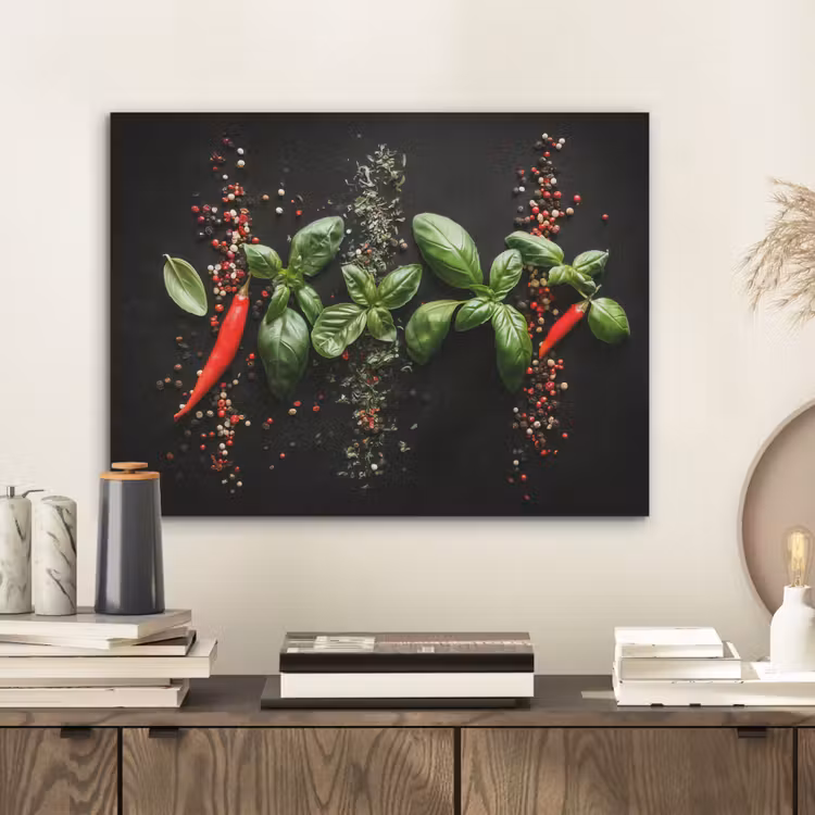 Chilipepers - Basilicum - Blaadjes - Rood PET vilt klein -sfeer1