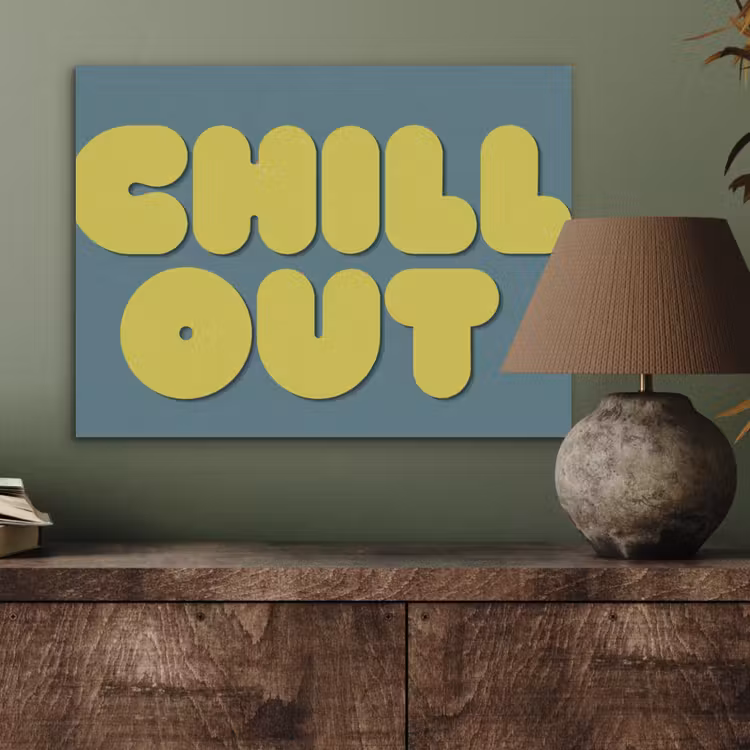 Chill out - Geel - Blauw PET vilt klein -sfeer2