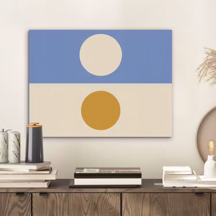 Cirkels - Symmetrisch - Wit - Blauw- Geel PET vilt klein -sfeer1