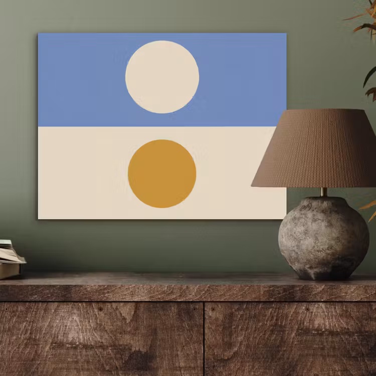 Cirkels - Symmetrisch - Wit - Blauw- Geel PET vilt klein -sfeer2