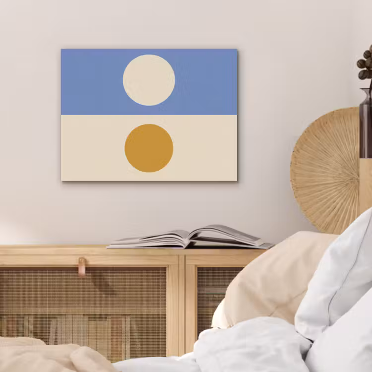Cirkels - Symmetrisch - Wit - Blauw- Geel PET vilt klein -sfeer3