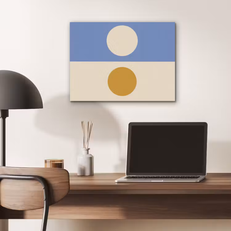 Cirkels - Symmetrisch - Wit - Blauw- Geel PET vilt klein -sfeer5