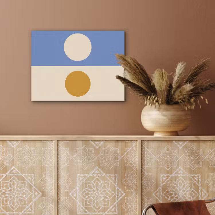 Cirkels - Symmetrisch - Wit - Blauw- Geel PET vilt klein -sfeer4