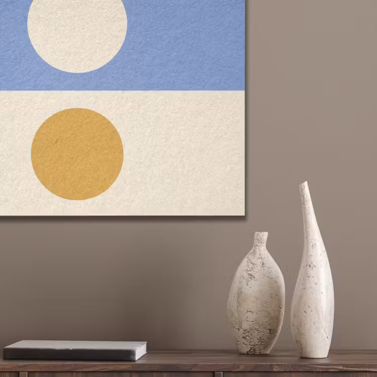 Cirkels - Symmetrisch - Wit - Blauw- Geel PET vilt klein -sfeer6_closeup