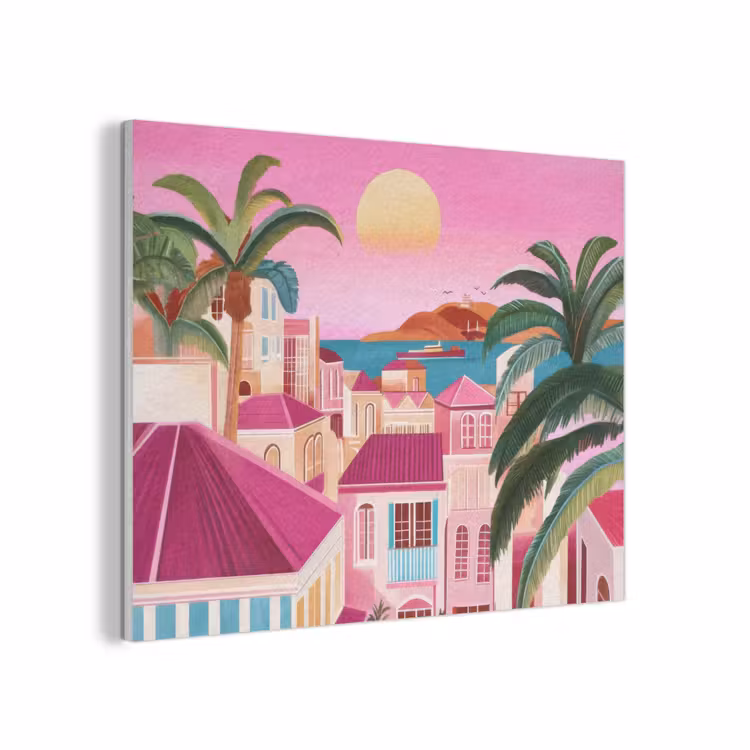 Stad - Roze - Palmbomen PET vilt klein -3d